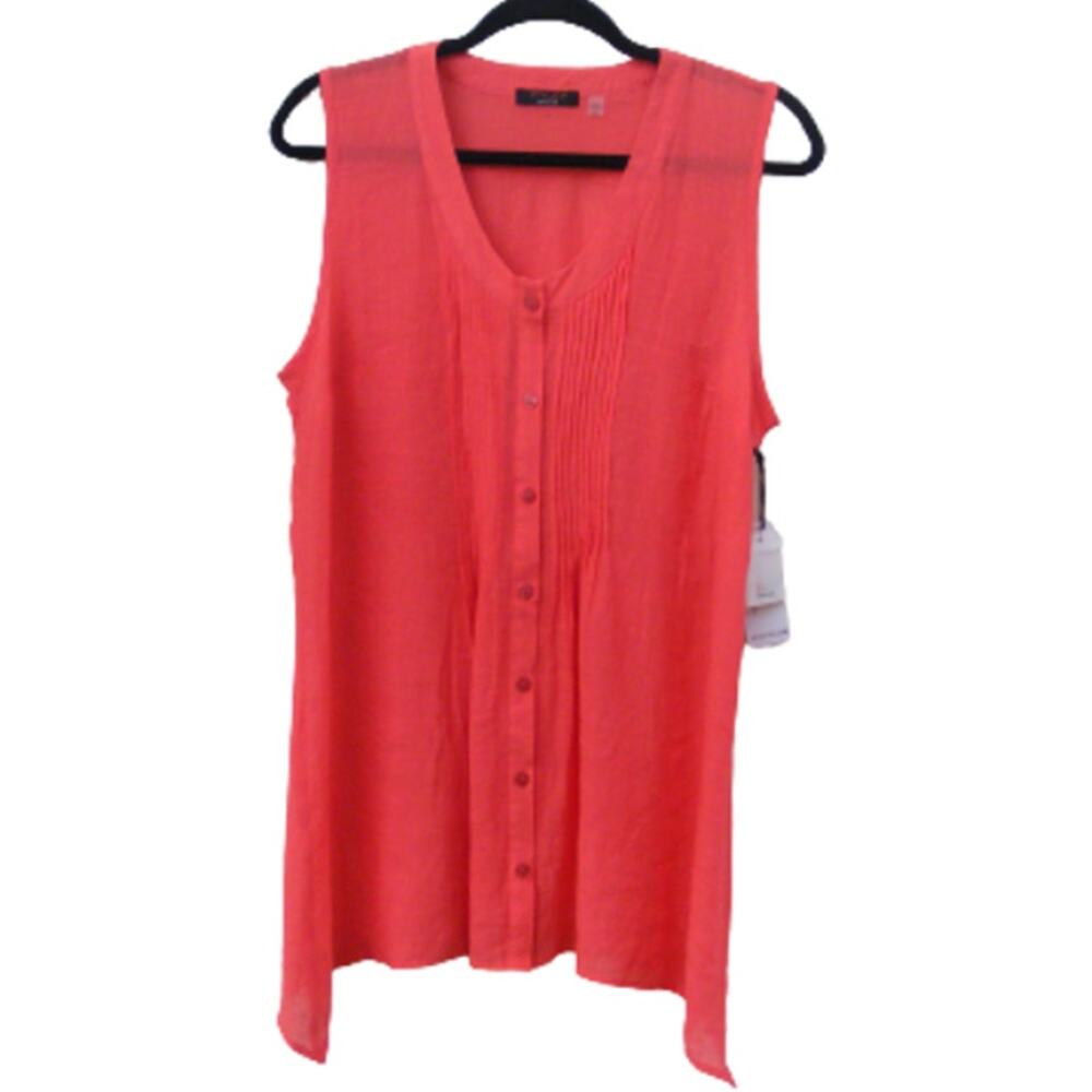 Women's Sleeveless Tunic Blouse Tunic Size Large Orange V Neck FYLO London New